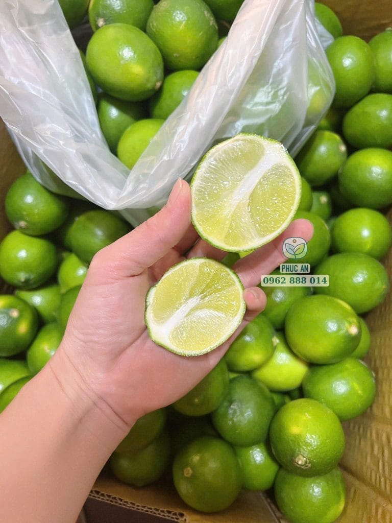 Bổ đôi trái chanh không hạt thơm ngon sớ thịt trong suốt đầy nước tại Phúc An