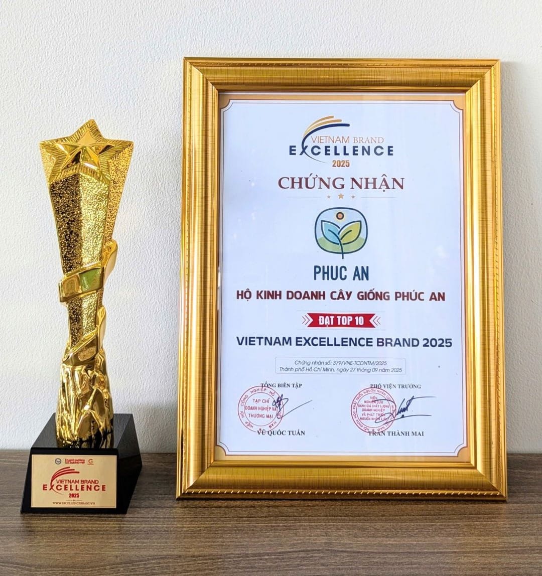 Phúc An đạt chứng nhận Top 10 thương hiệu xuất sắc ở Việt Nam 2025